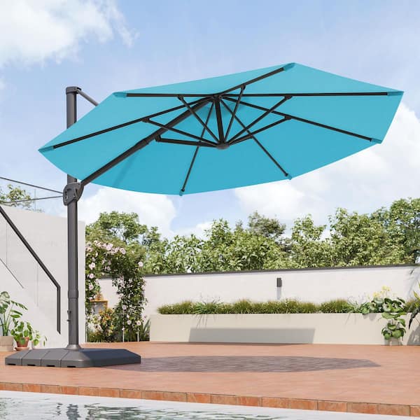 SANLUCE 11 ft. Cantilever Patio Umbrella with Solution-Dyed Fabric, Aluminum Frame and 360° Rotation in Lake Blue