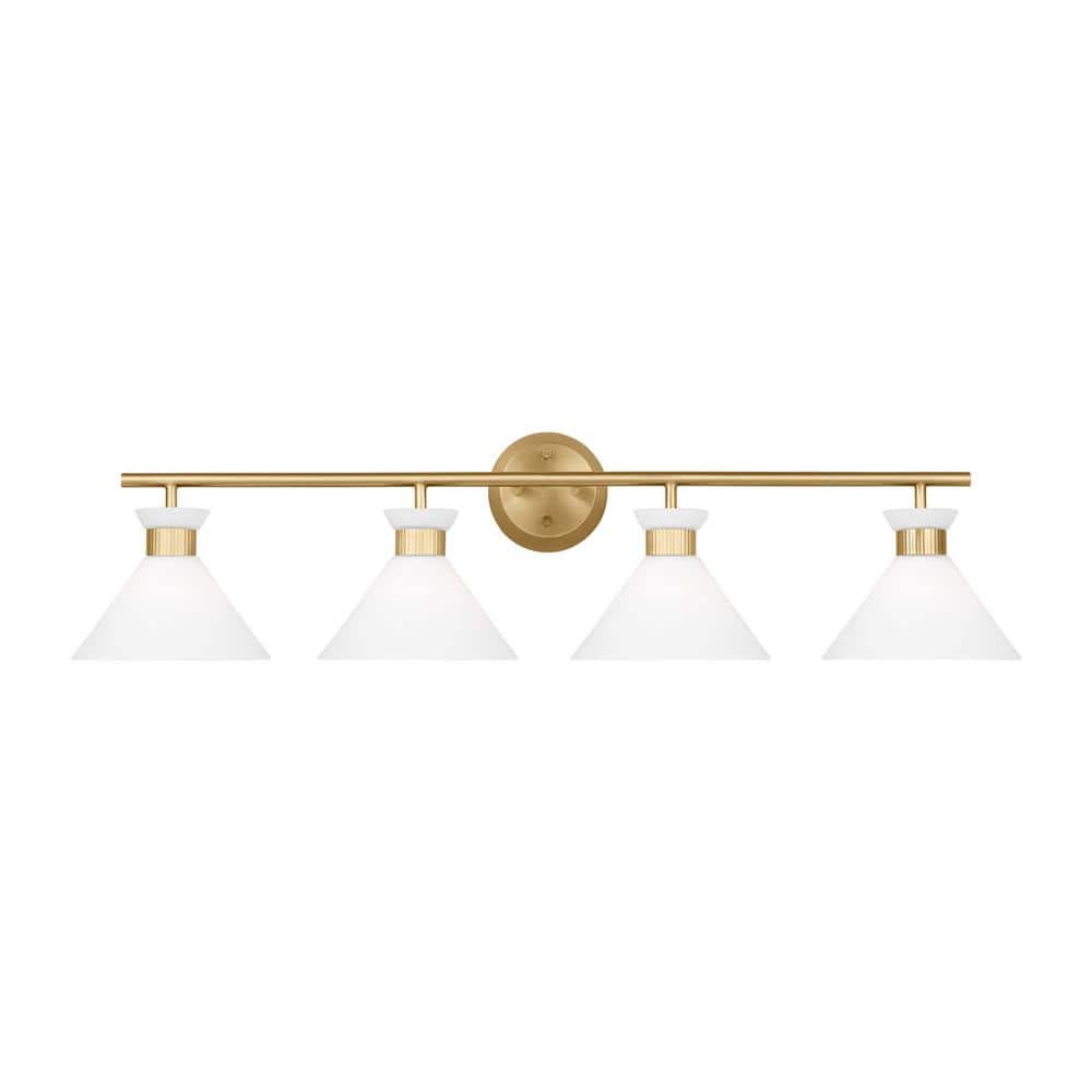 Satin Brass and Etched Glass 4-Light Vanity Fixture