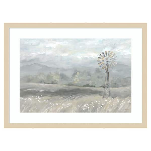 Amanti Art Country Meadow Windmill by Cynthia Coulter 25 in. W x 19 in. H. Wood Framed Wall Art Print Framed in Brown