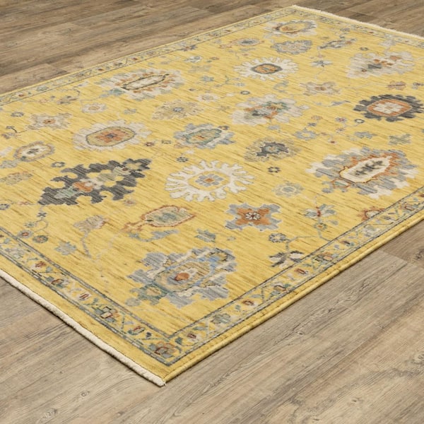 3' X 5' Beige And Blue Abstract Area Rug With Fringe