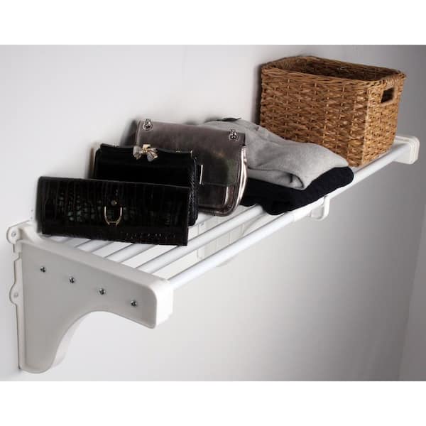 EZ Shelf Expandable Shelf (No Hanging Rod) 17.5 in. W - 27 in. W, White, Mounts to Back Wall (2 End Brackets),Wire,Closet System