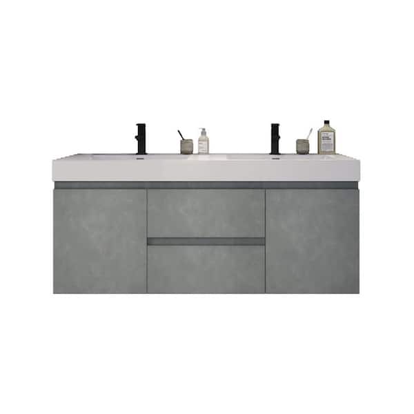 Unbranded Fortune 60 in. W Bath Vanity in Cement Gray with Reinforced Acrylic Vanity Top in White with White Basins