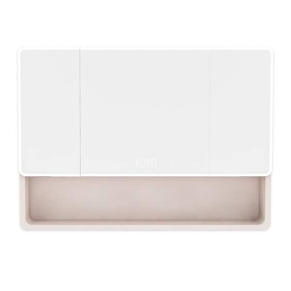 35.4 in. W x 27.6 in. H Rectangular Aluminium Medicine Cabinet with Mirror, LED Light, Cosmetic Rack, Defogging Function