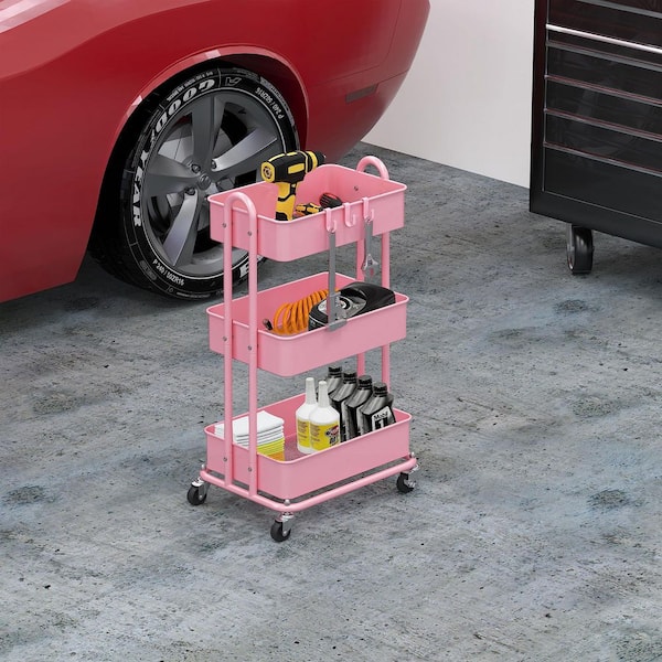 3-Tier Metal -Wheeled Utility Cart in Pink ZCart014 - The Home Depot
