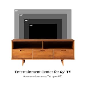Ivy 58 in. Caramel Wood TV Stand with 3 Drawers Fits TVs Up to 64 in. with Cable Management