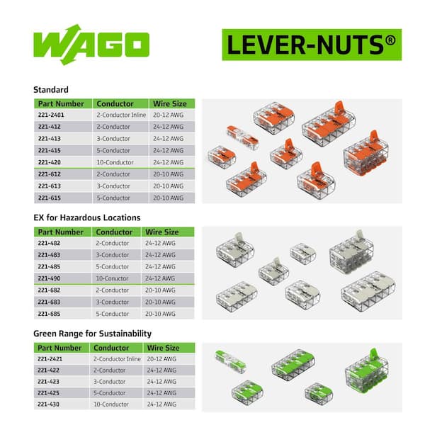 WAGO 221 Series Lever-Nuts 5-Conductor Wire Splicing Connector, 24