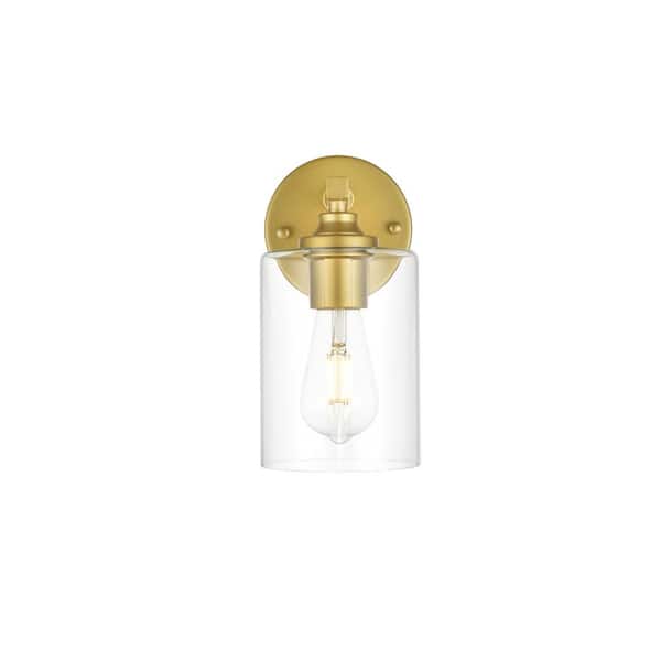Unbranded Simply Living 5 in. 1-Light Modern Brass Vanity Light with Clear Cylinder Shade
