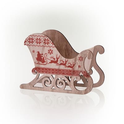 7 in. H Carved Wooden Christmas Sleigh Tabletop Decoration
