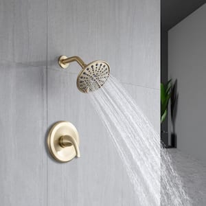 Single-Handle 6-Spray 6 in. Shower Head Round High Pressure Shower Faucet in Brushed Gold (Valve Included)