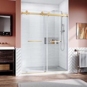 60 in. x 76 in. 2 Panel Brushed Gold Painted Composite Sliding Door with Stainless Steel Hardware