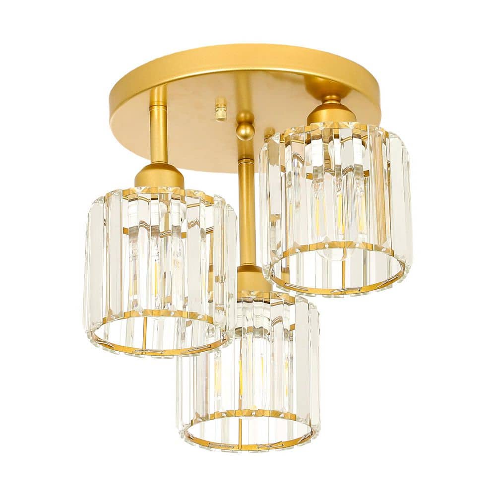 11.8 in. 3-Light Gold Semi-Flush Mount Ceiling Light With Crystal Shade and No Bulbs Included price history on PriceWatchPro