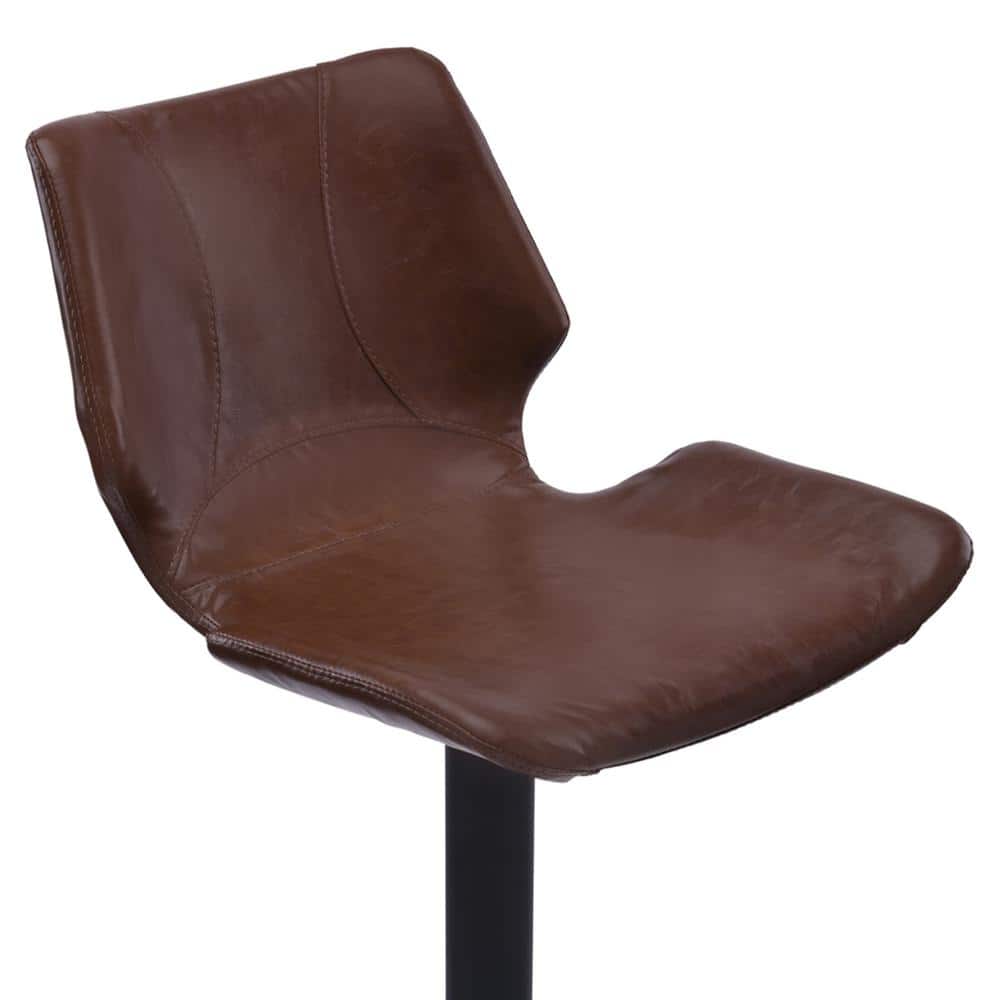 Vintage Coffee Faux Leather Adjustable Swivel Bar Stool with Black Metal Base