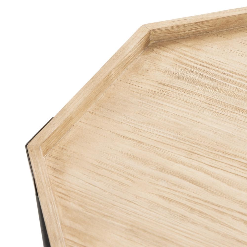 Natural Octagon Wood and Metal Coffee Table, 28x26x18