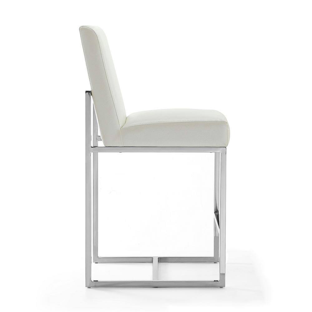 Pearl White Polished Chrome Geometric Counter Stool