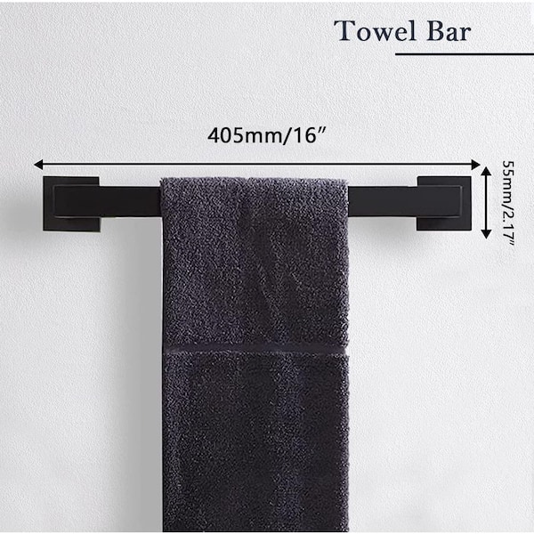 5 -Piece Bath Hardware Accessories Set with Mounting Hardware in Matte Black, Stainless Steel Bath Towel Bar Set