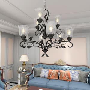9-Light Oil Rubbed Bronze Chandelier with Clear Seeded Glass Shades