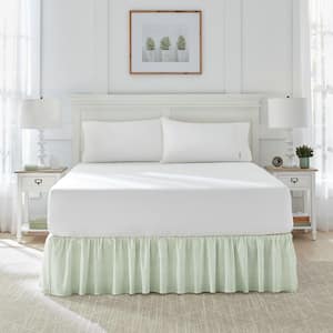 Classic Ticking Stripe Green Cotton Full 15 in. Drop Ruffled Bed Skirt