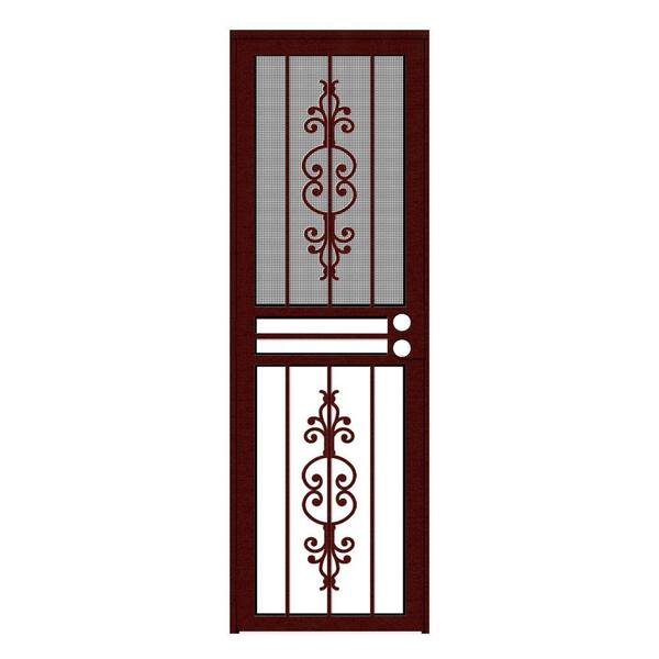 Unique Home Designs 28 in. x 80 in. Estate Wineberry Recessed Mount All Season Security Door with Insect Screen and Glass Inserts