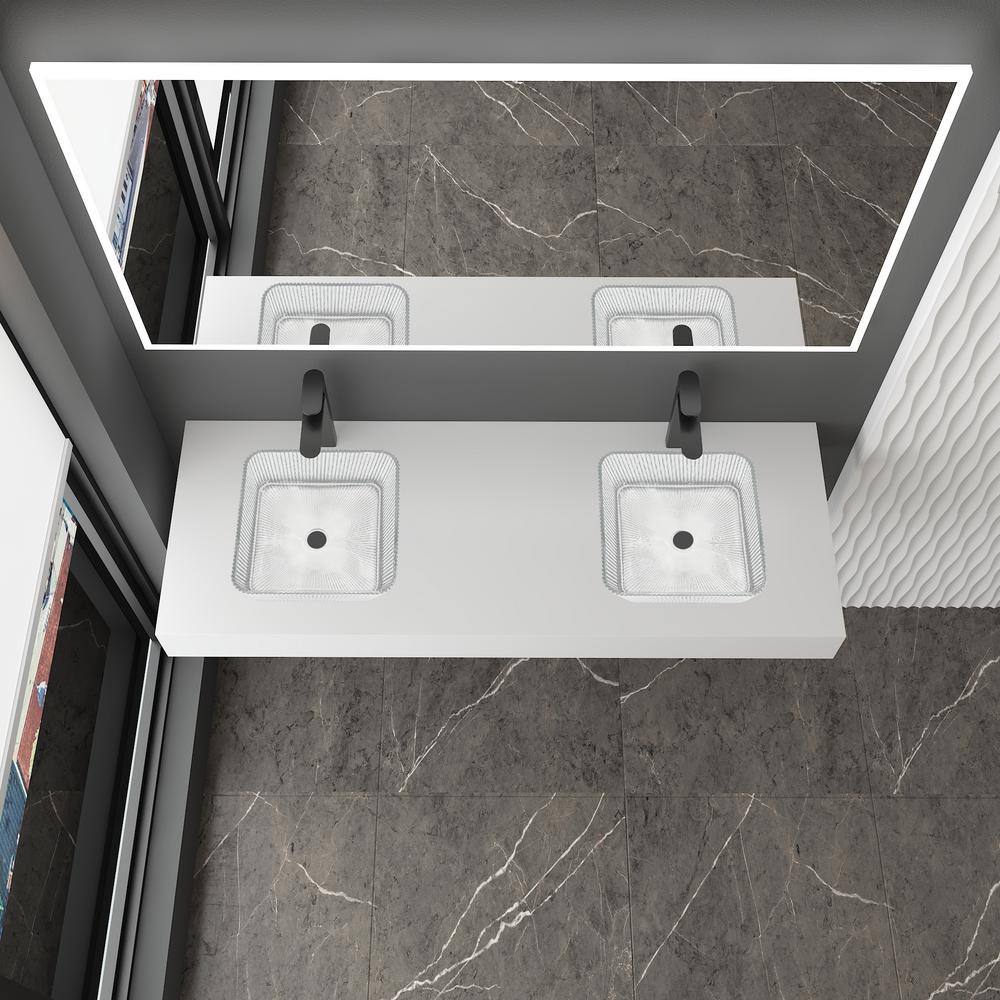 Clear Glass Vessel Sinks with 60" White Base