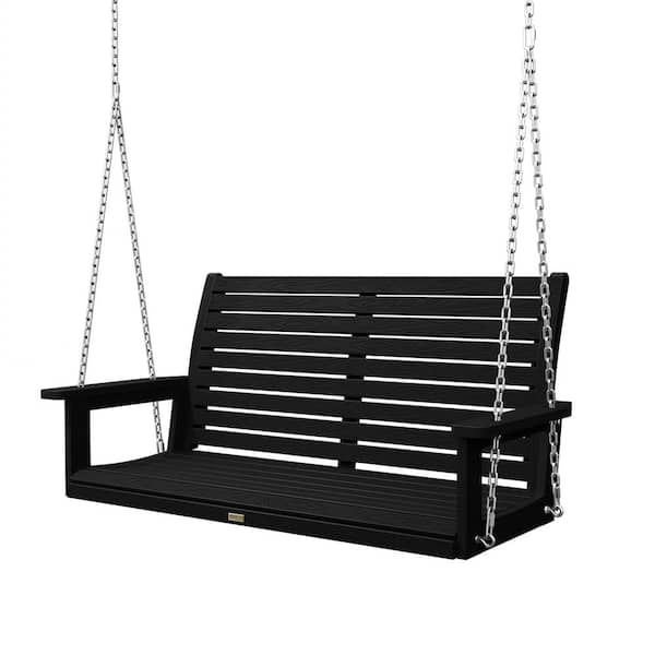 4 ft. 2-Person Black Outdoor Plastic Patio Porch Swing with Adjustable Chains