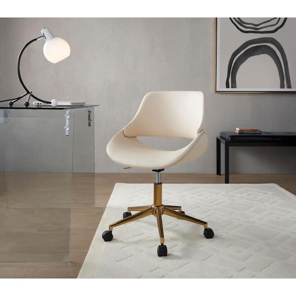 Fabrico Faux Leather Adjustable Height Office Chair in Cream Faux Leather and Gold Metal with 5-Star Caster Base