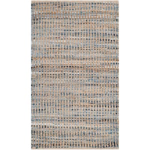 Cape Cod Natural/Blue Doormat 2 ft. x 4 ft. Striped Distressed Area Rug