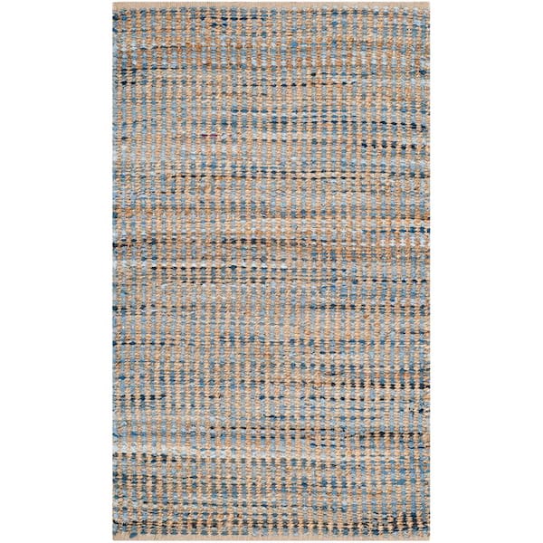 SAFAVIEH Cape Cod Natural/Blue Doormat 2 ft. x 4 ft. Striped Distressed Area Rug