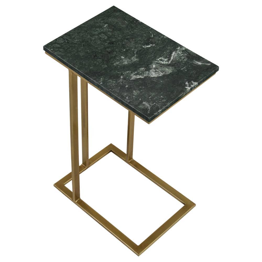 Green Marble Top Gold Iron Accent Table