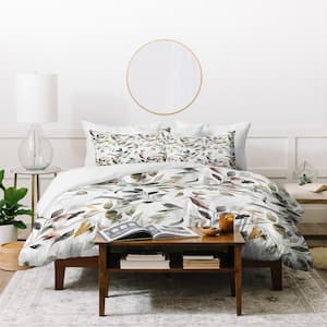 Green Twin/XL Ninola Design Watercolor Leaves Green Gray Polyester Duvet Cover