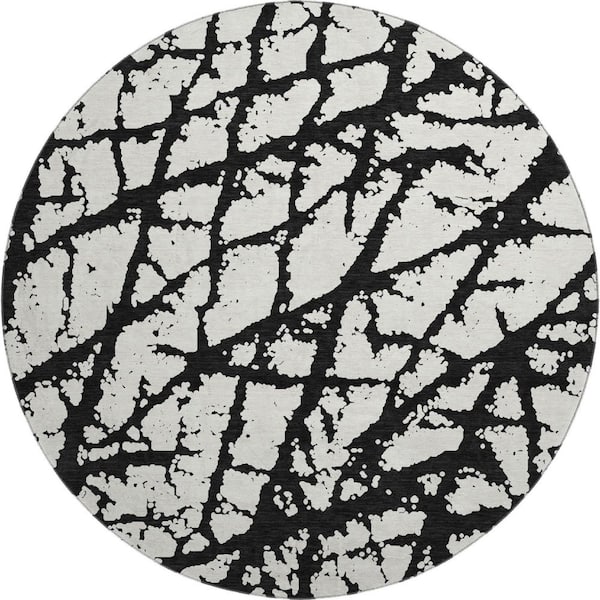 Addison Rugs Mayfield Premium Machine Washable Abstract AMF972 Black 8 ft. x 8 ft. Round Rug