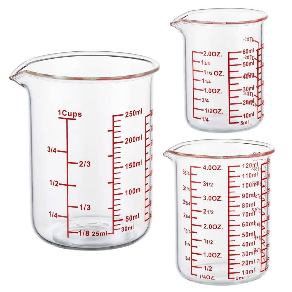 LAIFUCAM 3-Piece High Borosilicate Glass Measuring Cup Set with