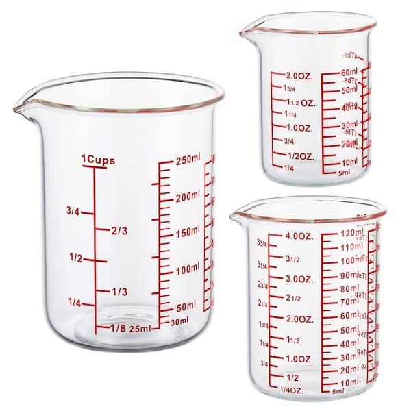 3-Piece High Borosilicate Glass Measuring Cup Set with Pour Spout Clear Markings for Kitchen Baking Mixing