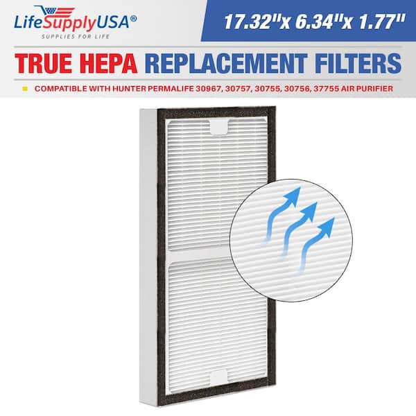 LifeSupplyUSA True HEPA Filter Replacement Compatible with Hunter Permalife 30967, 30757, 30755, 30756, 37755 Air Purifier