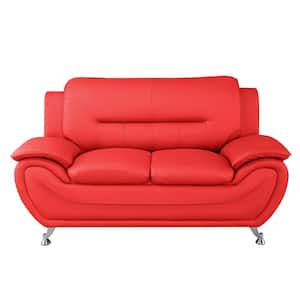 Sanuel 61.3 in. Red Faux Leather 2-Seater Loveseat with Pillow Top Arm
