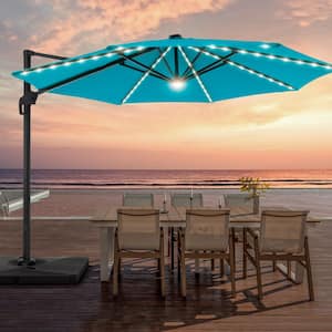 11FT Round Aluminum Frame Outdoor Cantilever LED Umbrella Patio Umbrella 360° Rotation System, Lake Blue
