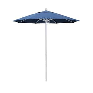 7.5 ft. White Aluminum Commercial Market Patio Umbrella with Fiberglass Ribs and Push Lift in Frost Blue Olefin