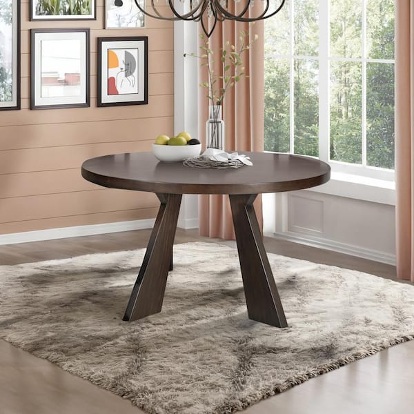 New Classic Furniture Chestnut Ridge Brown Wood 47.25 in. 4 Legs Round Dining Table Seats-4