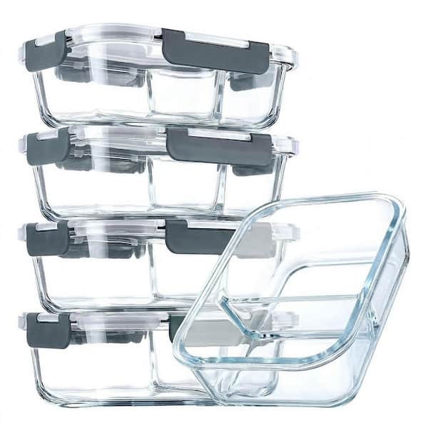 5-Piece 36 oz. Airtight Glass Meal Prep Containers Set with Locking Lids Microwave Oven Freezer Dishwasher Safe