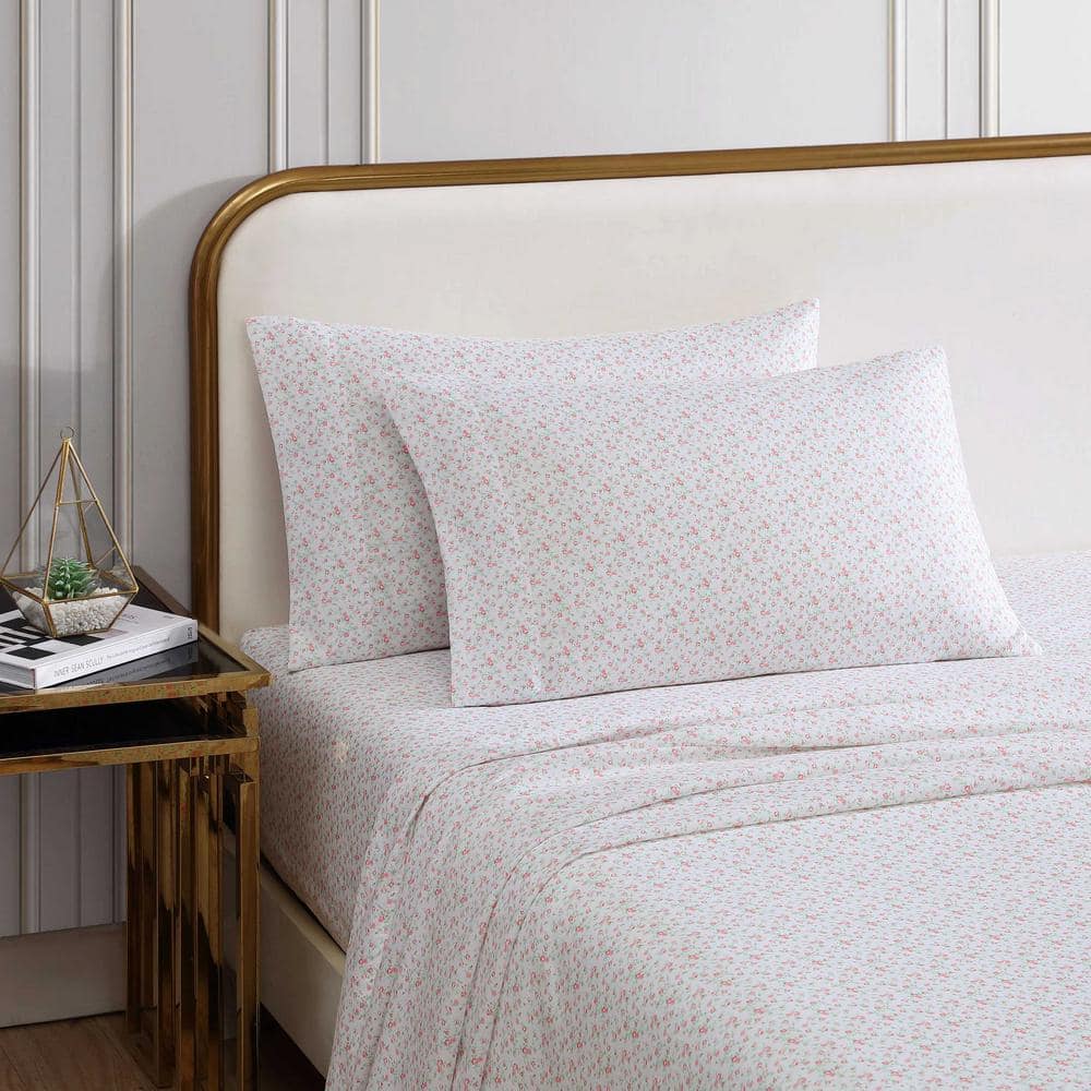 Queen Light Pink Floral Satin Microfiber Sheet Set