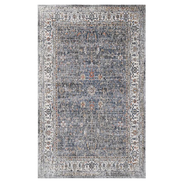 Vermont 5 x 8 Charcoal Bordered Pattern Area Rug for High Traffic Living Room Dining Room Bedroom