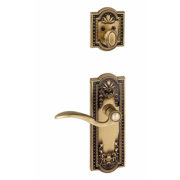 Grandeur Parthenon Single Cylinder Vintage Brass Combo Pack Keyed Differently with Bellagio Lever and Matching Deadbolt