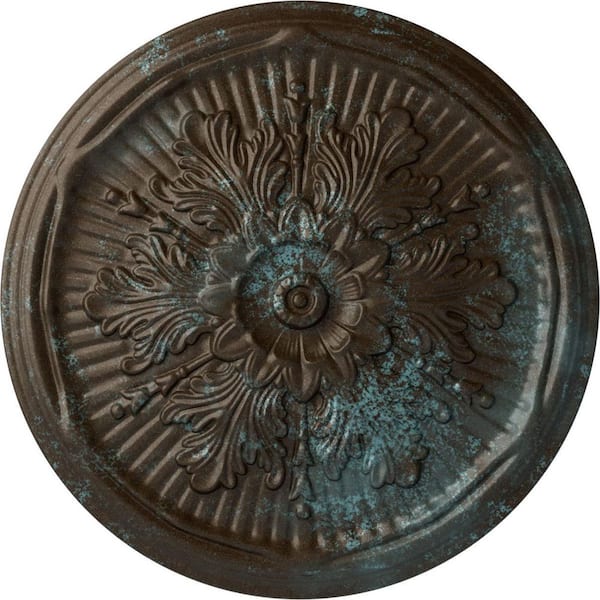 Ekena Millwork 21" x 2" Luton Urethane Ceiling Medallion (Fits Canopies upto 3-1/2"), Bronze Blue Patina