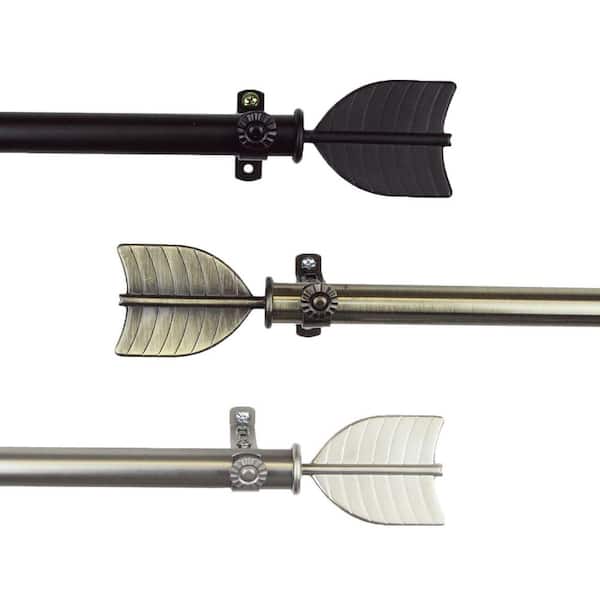 Rod Desyne 3/4" Dia Adjustable 120" to 170" Singel Curtain Rod in Black with Feather Finials