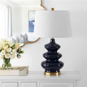 Brielle 27.5 in. Navy Table Lamp with White Shade