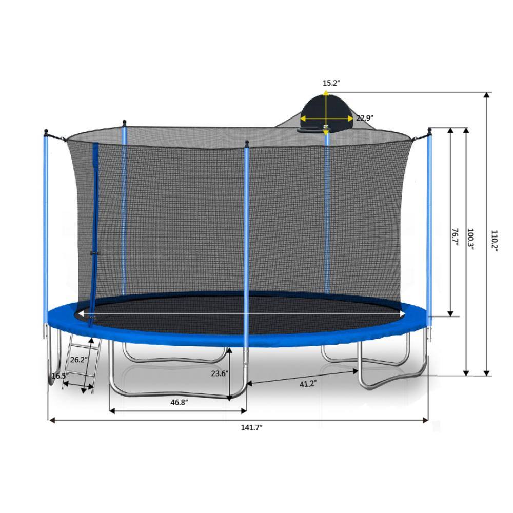 12 ft. Round Outdoor Trampoline with Metal Frame and Board
