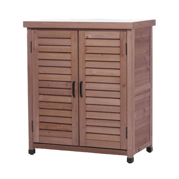 31.5 in. W x 36 in. H Brown Solid Wood Potting Storage Cabinet, Outdoor Potting Bench