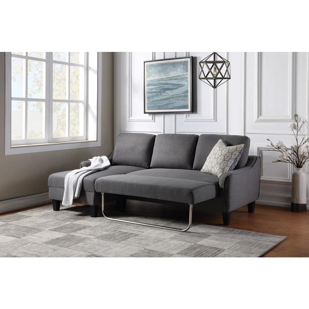 Twin Gray Fabric Sleeper Sectional with Metal Legs & Pillow-top Arm