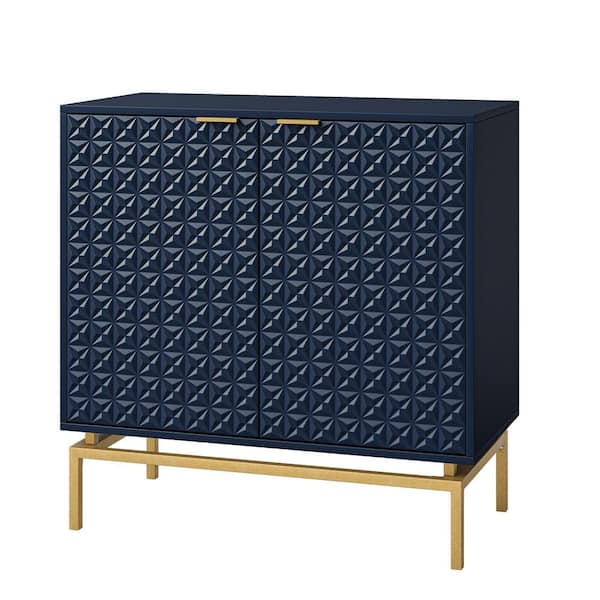 JAYDEN CREATION Vico Navy 32 in. Tall plus 2-Door Accent Cabinet with Metal Base and Adjustable Shelves
