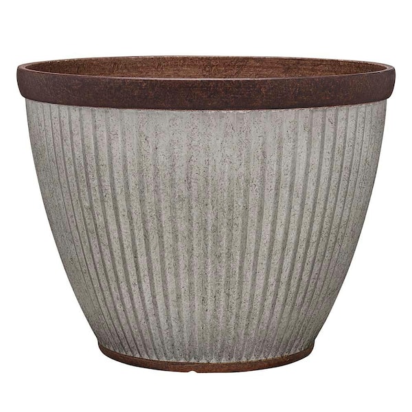 Southern Patio Westlake Large 15 in. x 11 in. 20 qt. Silver with Bronze Trim High-Density Resin Outdoor Planter