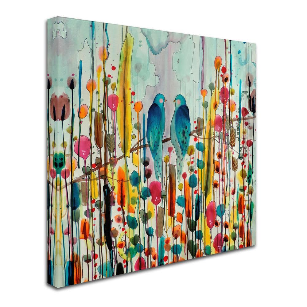 Colorful Abstract Blue Birds Canvas Wall Art, 24'' x 24''